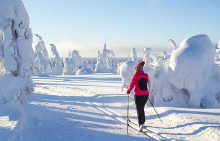 Frau auf Ski in Schneelandschaft